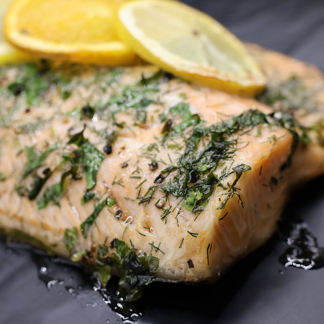 SALMON WITH DILL, PARSLEY, ORANGE, LEMON & MAPLE BUTTER FOR CHRISTMAS BY STEVE COSTIS SEAFOOD 
