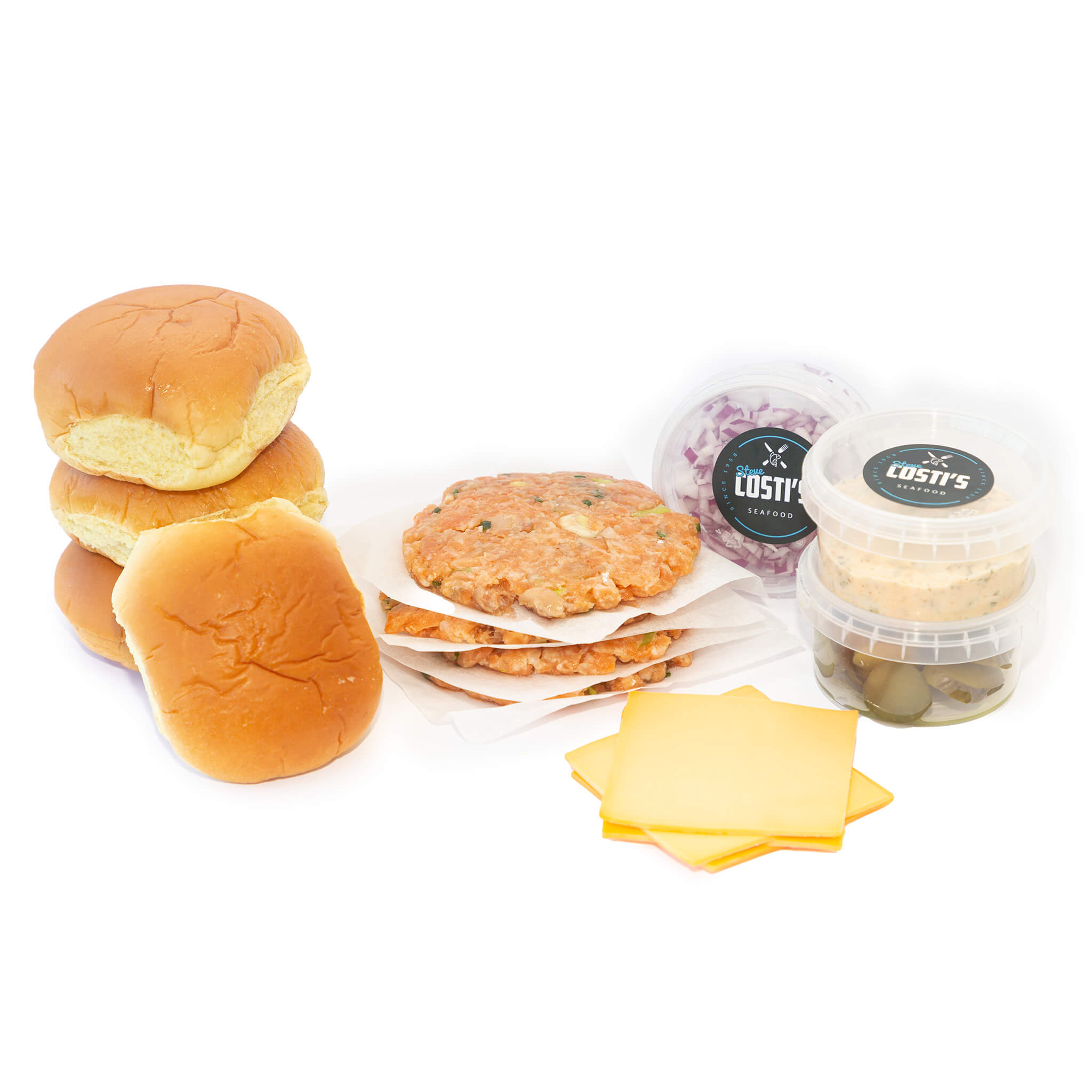 Salmon burger kit Serve 4 from steve costi seafood