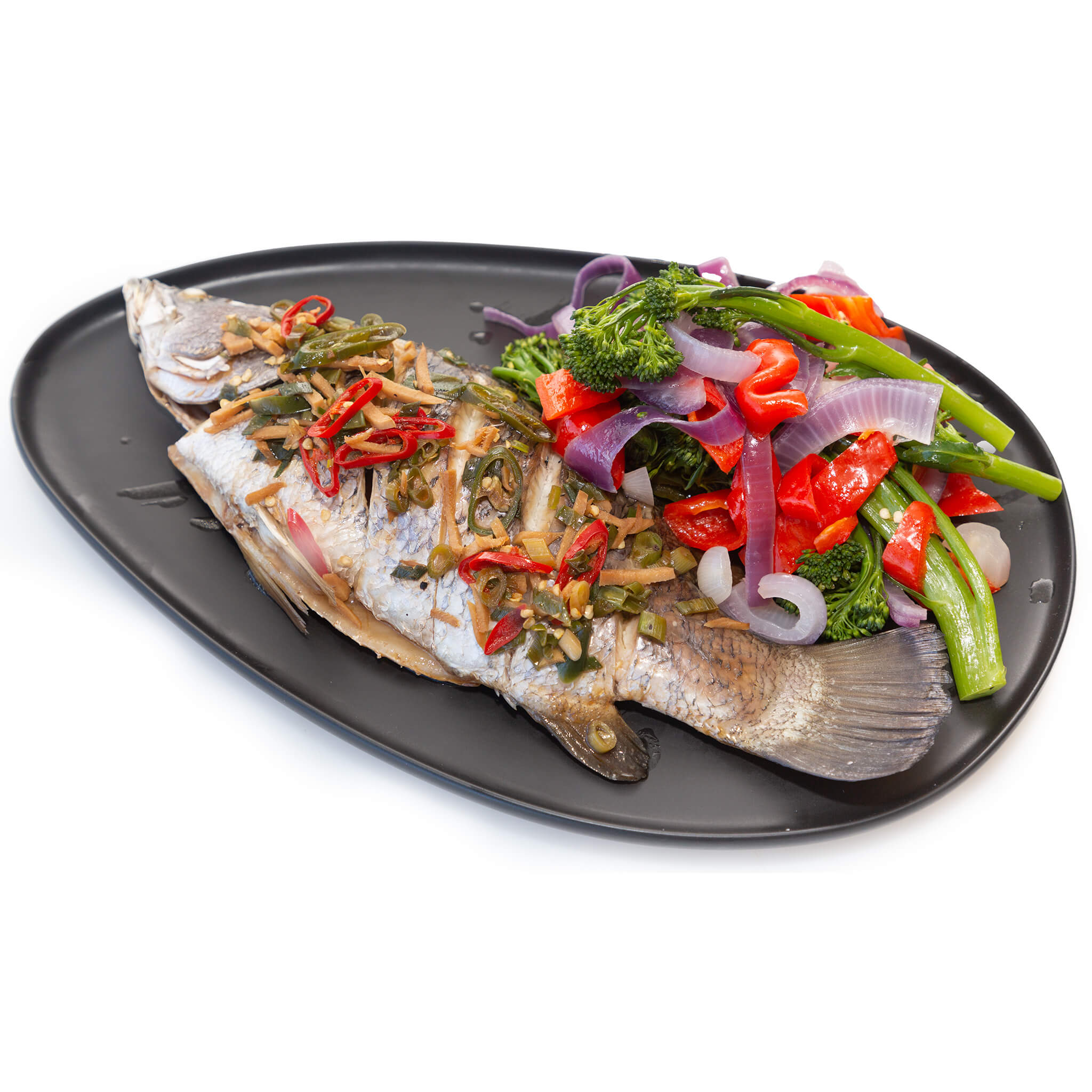 Baby Barramundi marinated with vegetables from steve costi seafood